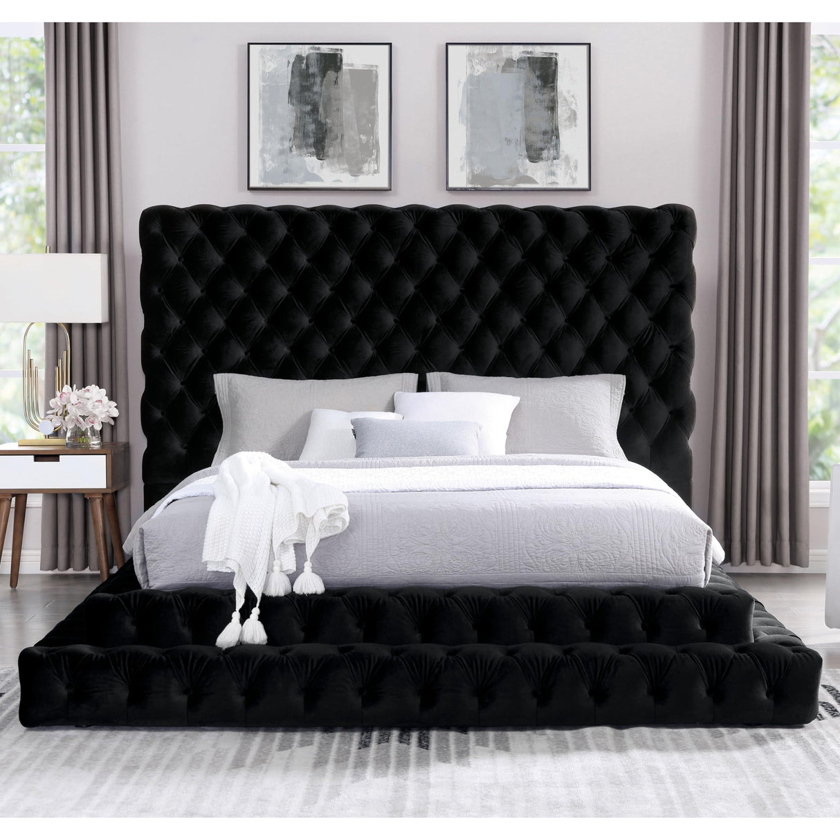 Sable Fabric Upholstered Step Up King-Size Platform Bed with Oversized Headboard