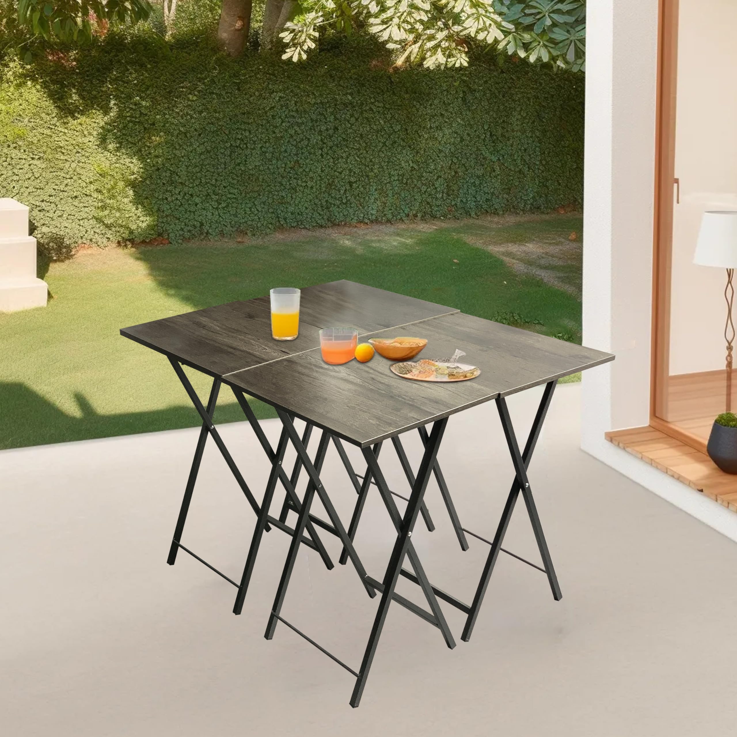 RusticX Industrial Folding Tray Table Set – TV Dinner Tables for Compact Living