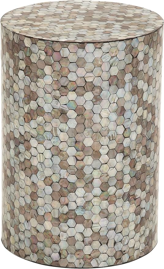 Deco 79 Mother of Pearl Shell Geometric Handmade Side End Accent Table, 14" x 14" x 20", Multi Colored