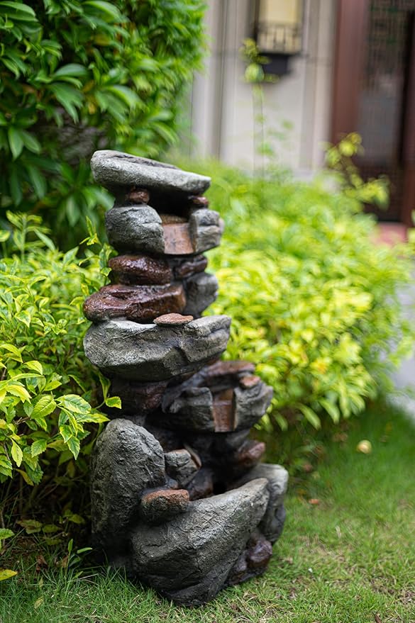 Waterfall Fountain for Outdoor Gardens and Patio Backyards – Includes Energy-Efficient LED