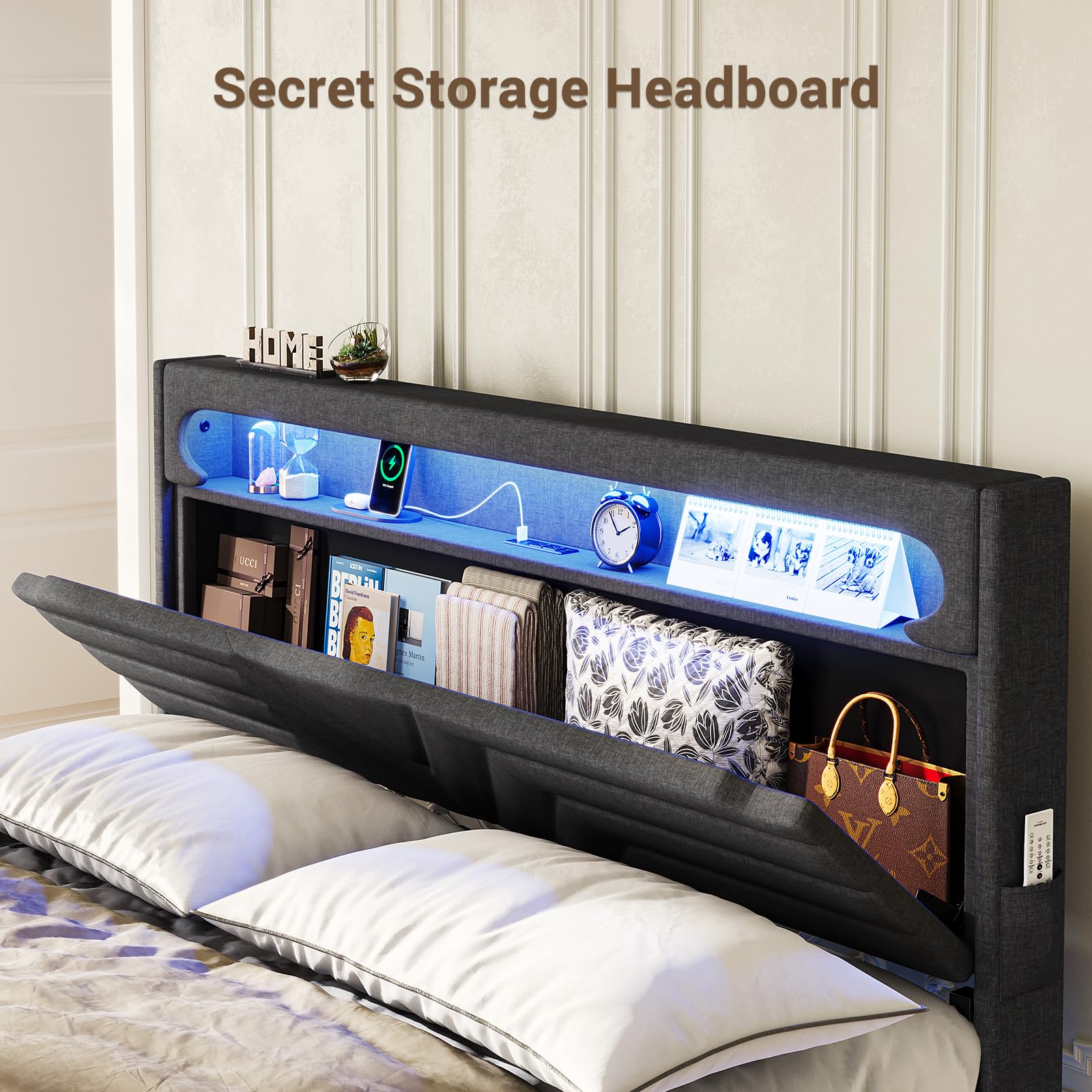 Full Floating Bed Frame with RGB LED Lights & USB Charging