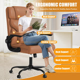 Executive Office Chair with Flip-Up Armrests - Ergonomic Mid-Back Leather Desk Chair