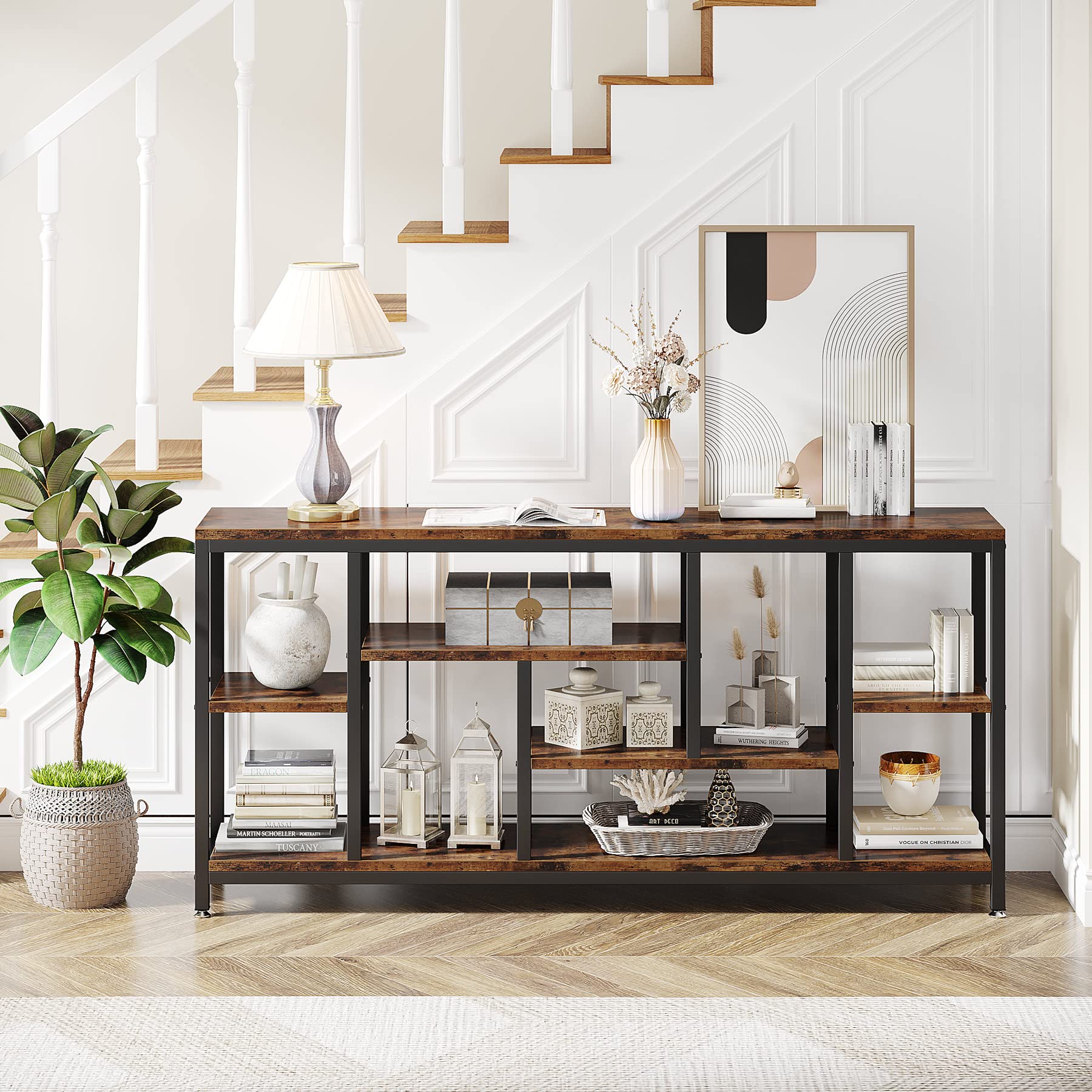 70.9" Extra Long Console Table with Storage Shelves - 3-Tier Industrial Entryway Accent Table