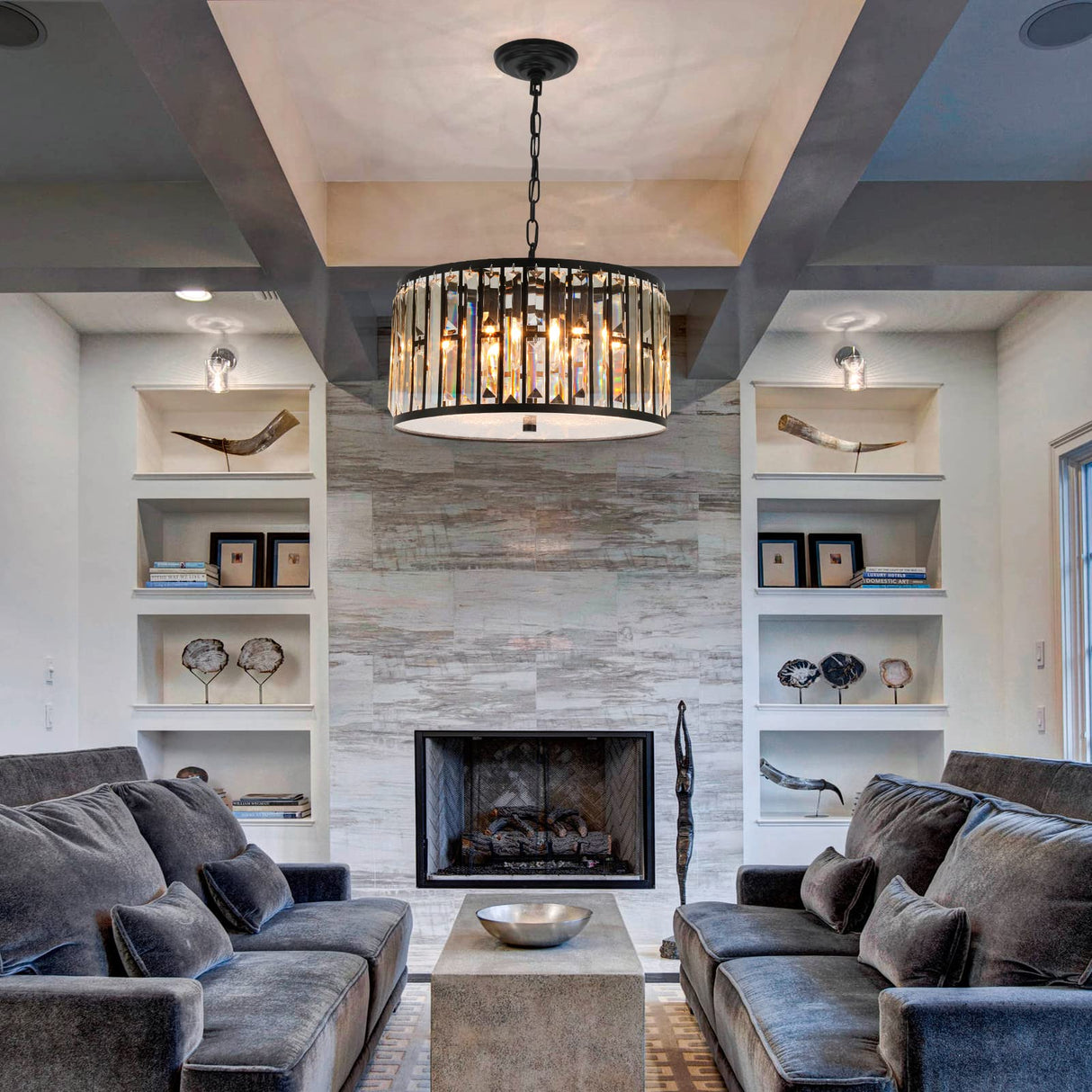 Crystal Chandeliers for Dining Room Light Fixtures Over Table， 6 Lights Modern Chandeliers