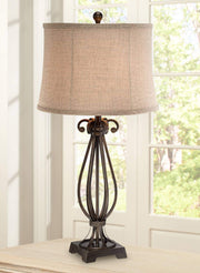Taos Traditional Table Lamp 32" Tall Iron Scroll Base Burlap Shade