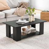 Rectangle Wood Center Table, 41" L 2-Tier Large Modern Tea Table w/Open Compartment,