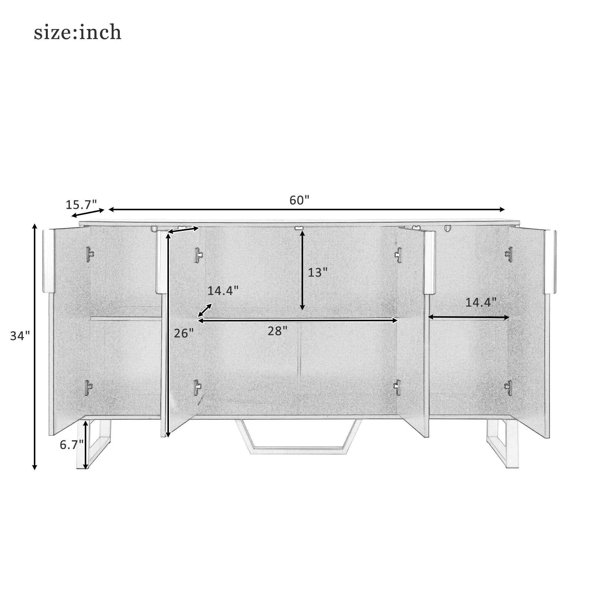 4 Doors (Black) Modern Wood Farmhouse Buffet Sideboard Metal
