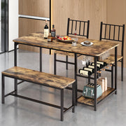 4-Piece Dining Set with Wine Rack Storage
