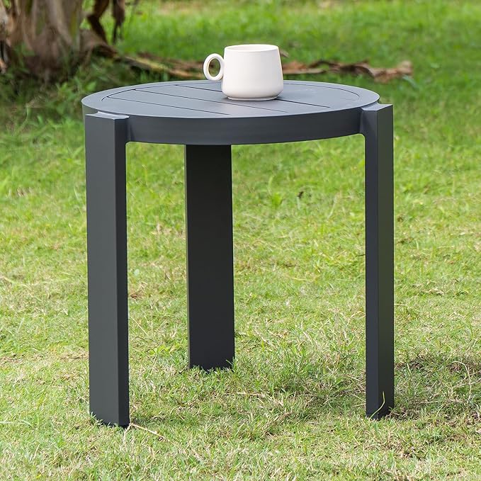 Outdoor Nesting Coffee Table Set of 2 Round Side Table Aluminum End Table