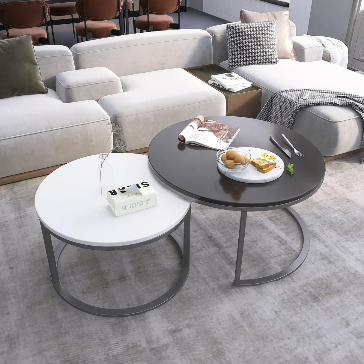 27.5 Inch Round Wood Tables 2 Pack, Small Coffee Tables for Small Spaces, Coffee Tables