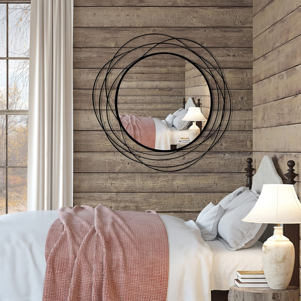 26.8" Round Black Wall Mirror - Large Circle Mirror with Metal Frame