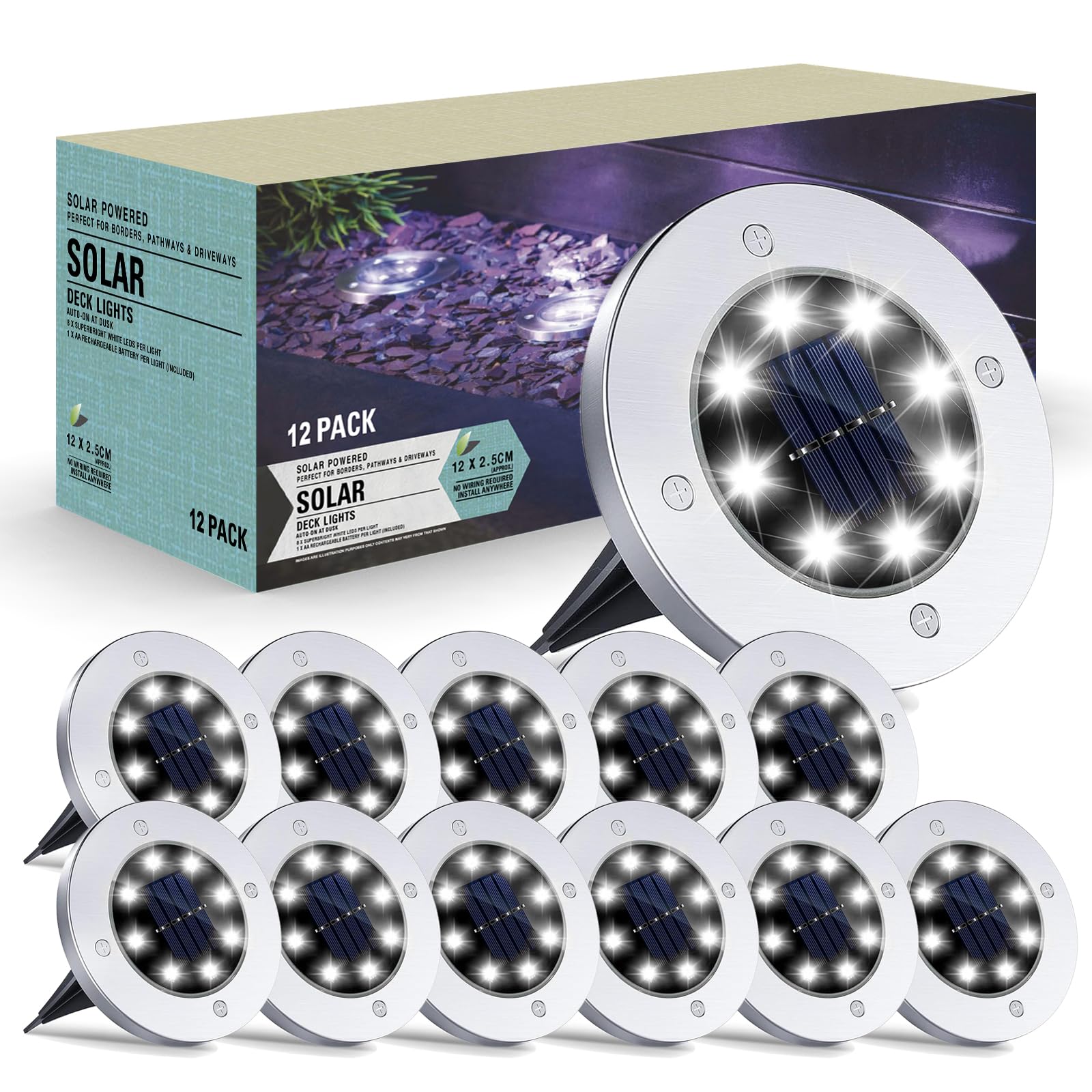 Outdoor Lights 12Packs, Solar Lights for Outside, Waterproof, Solar Garden Lights
