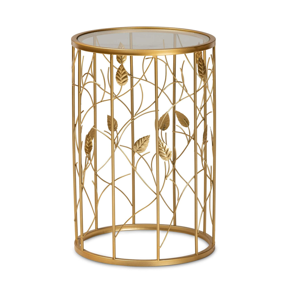 Baxton Studio Anaya Modern and Contemporary Glam Brushed Gold Finished Metal and Glass Leaf Accent End Table - Bircata
