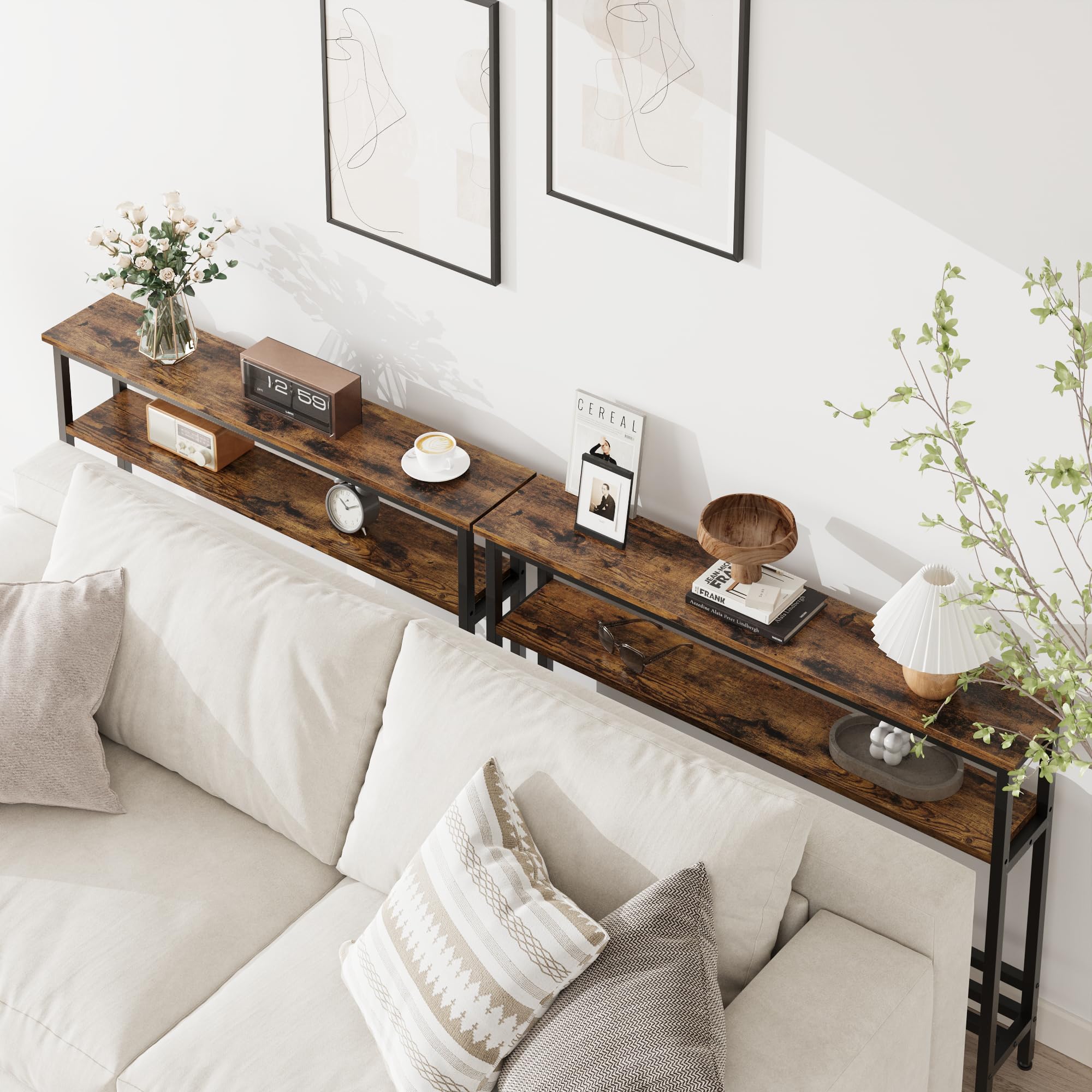 5.9" Narrow Sofa Table, 2 Tier Skinny Console Table with Adjustable Shelf,