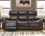 Design by Ashley Team Time Modern Faux Leather Power Reclining Sofa