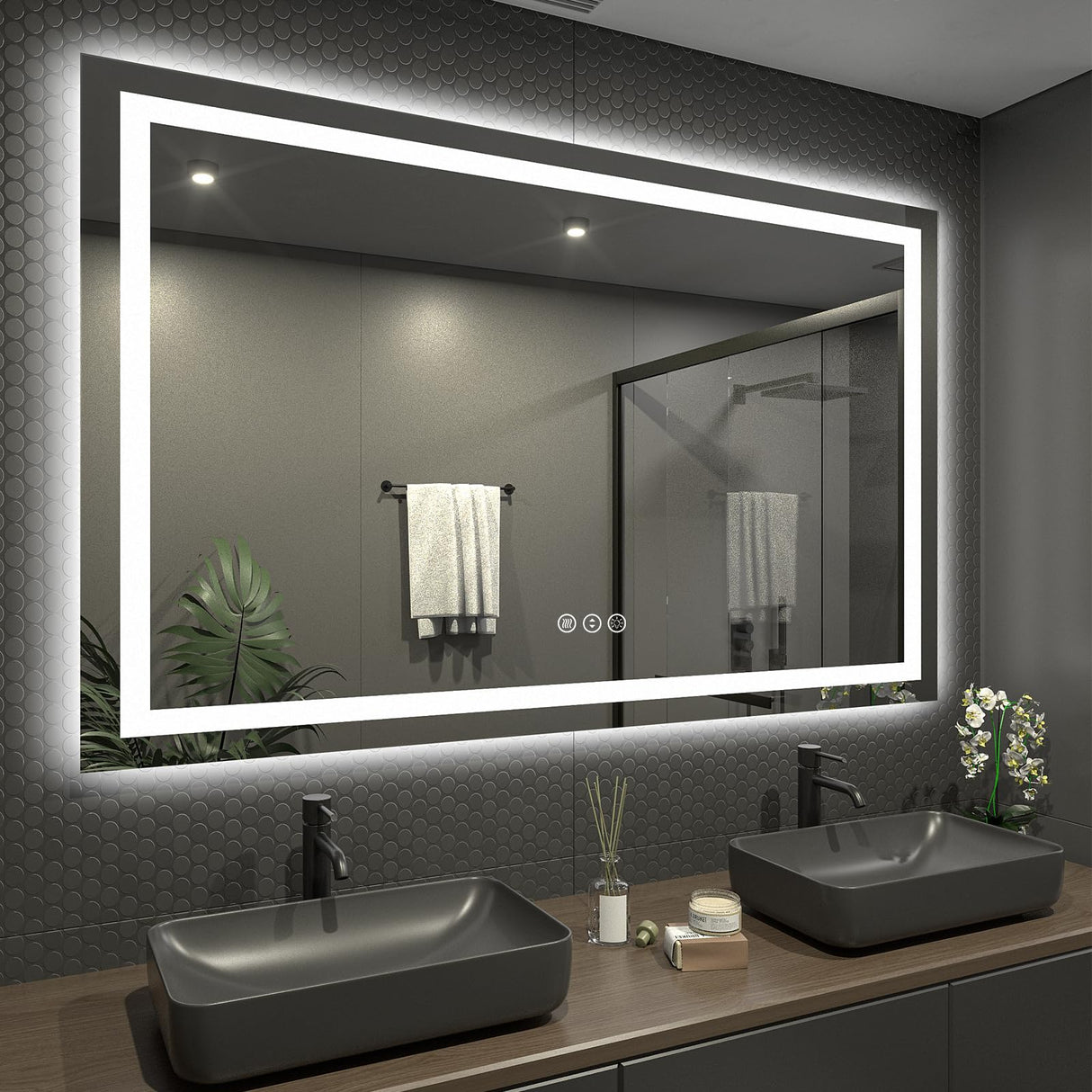 60x 40 Inch Lighted Bathroom Mirror for Wall, LED Illuminated Vanity Mirror