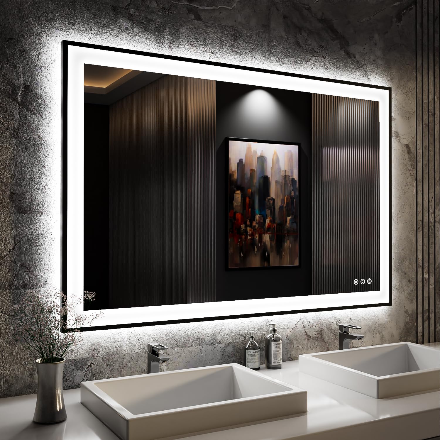 LED Bathroom Mirror, Front and Backlit Dimmable Lighted Anti-Fog
