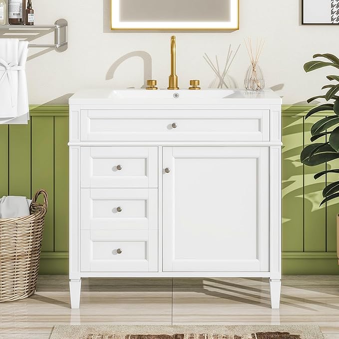 36 Inch Bathroom Vanity with Sink Combo, Solid Wood Frame Bathroom Vanities