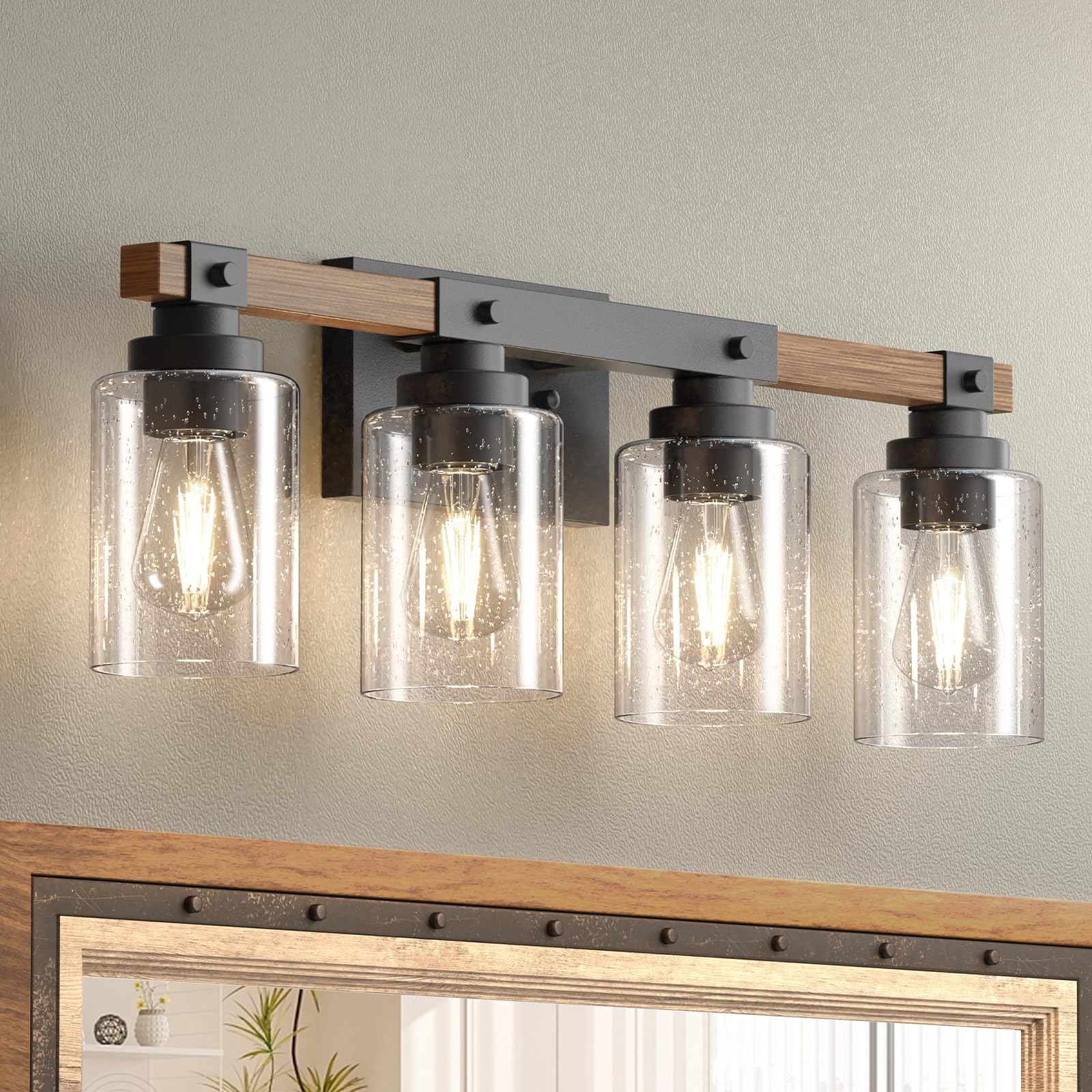 Bathroom Vanity Light Fixtures,Rustic 4-Light Industrial Painted Wood Vanity Lights