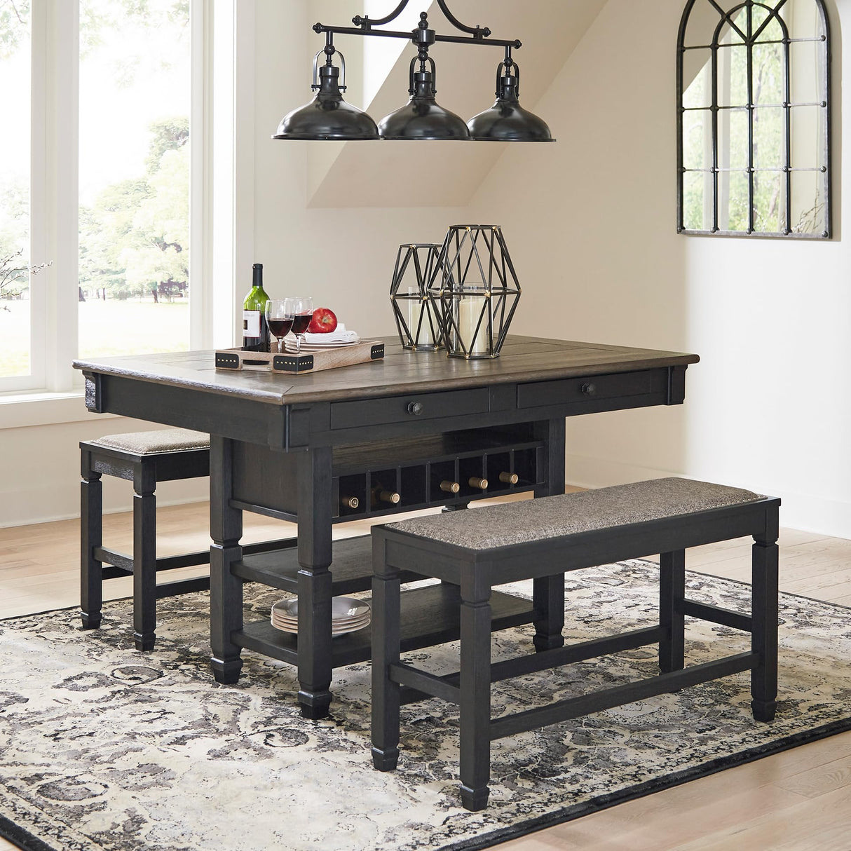 Tyler Creek Farmhouse Counter Height Dining Table with Wine Rack