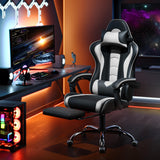 Gaming Chair, Video Game Chair with Massage Lumbar Support and Footrest Height