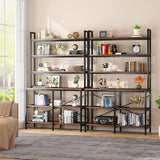 -Tier Bookshelf,Industrial Bookcase with Open Shelf,6 Shelf Storage Rack with X-Shaped Frame,Rustic Book Shelf for Living Room, Bedroom,Home, Office (1, Rustic Brown)