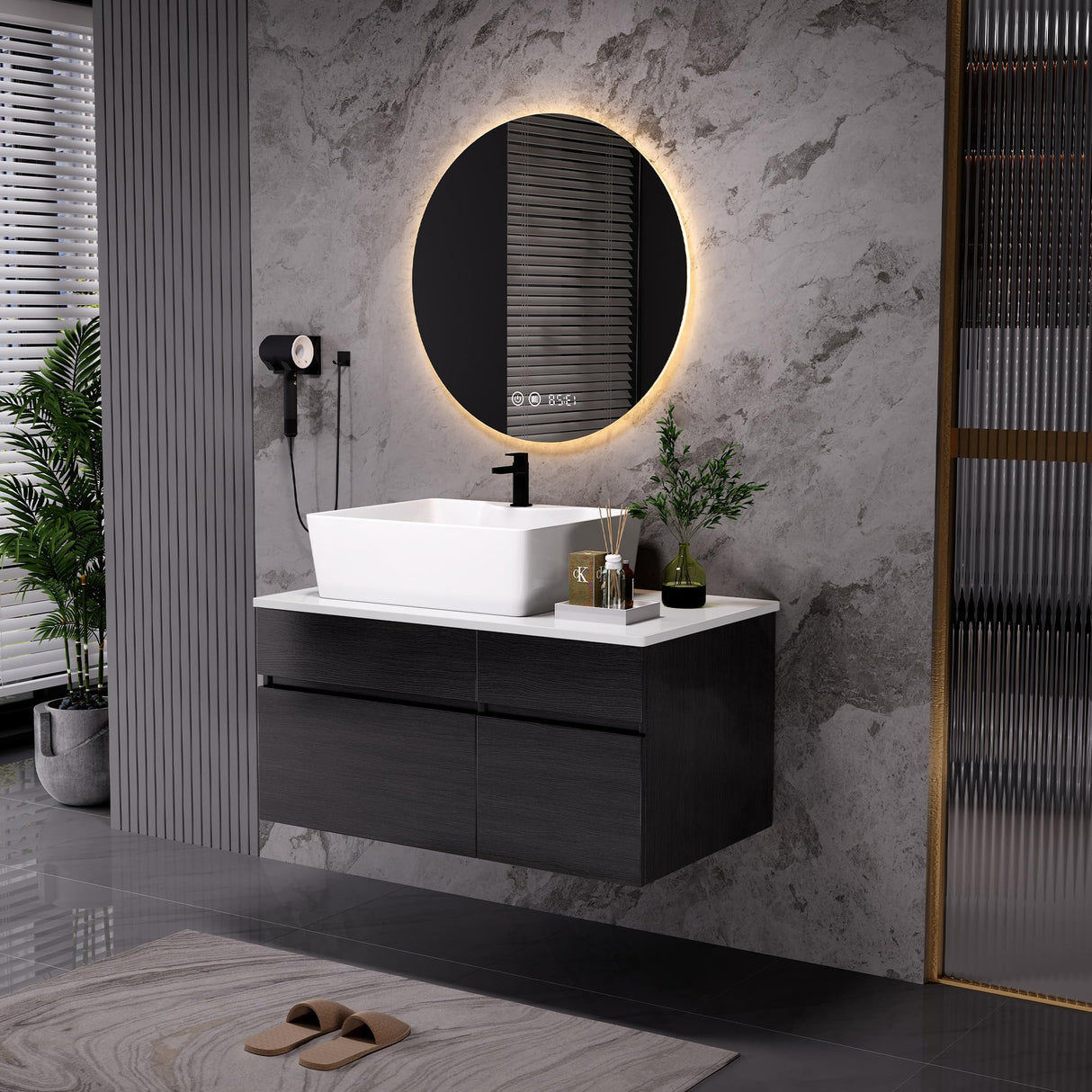 Bathroom Vanity with Sink Combo, Wall Mounted Wood Bathroom Vanity Cabinet