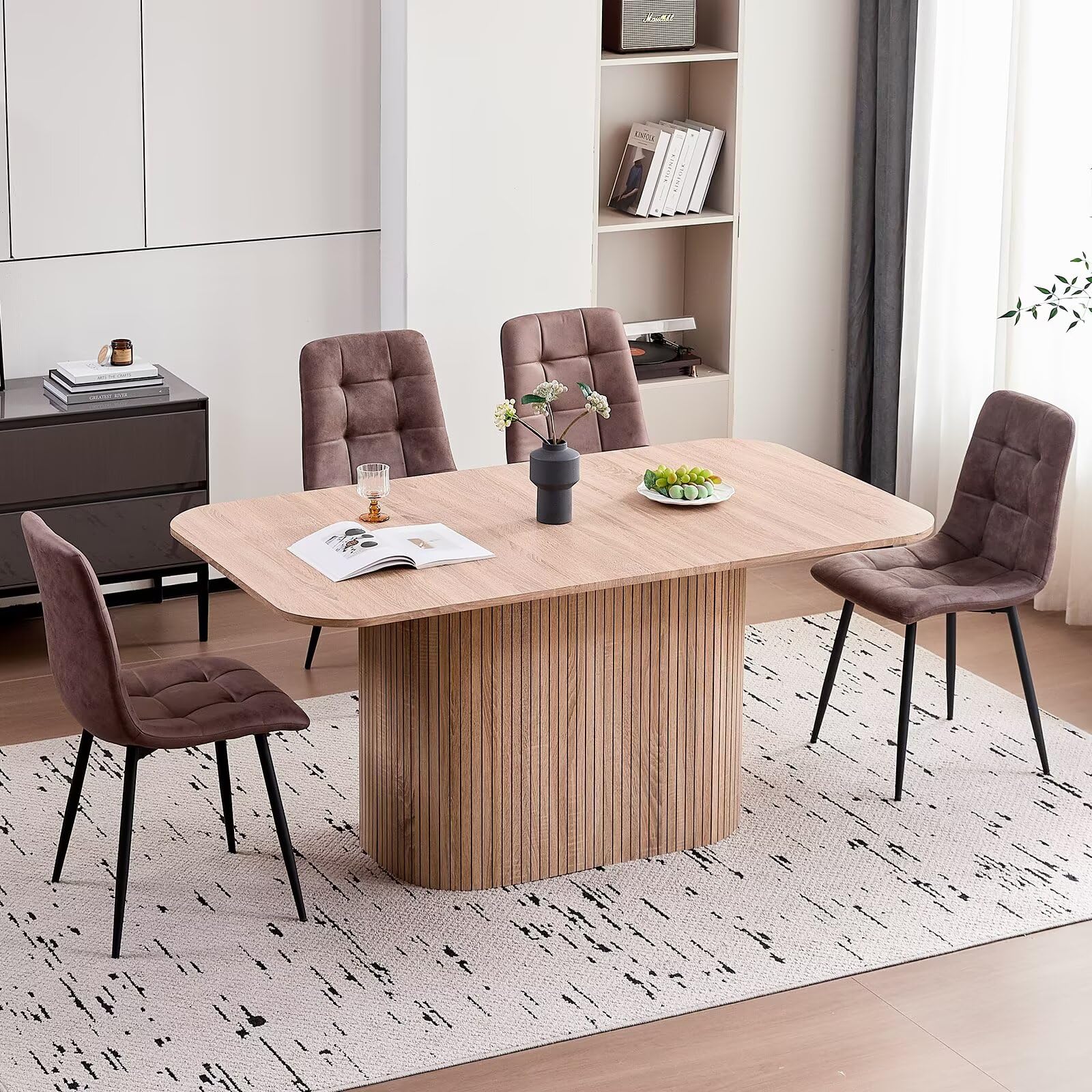 63" Farmhouse Dining Table for 4-6 People with Pedestal Base