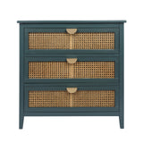 Rustic Nightstand Bedside Table with 3 Mesh Rattan Drawers, Entryway Chest of Drawers