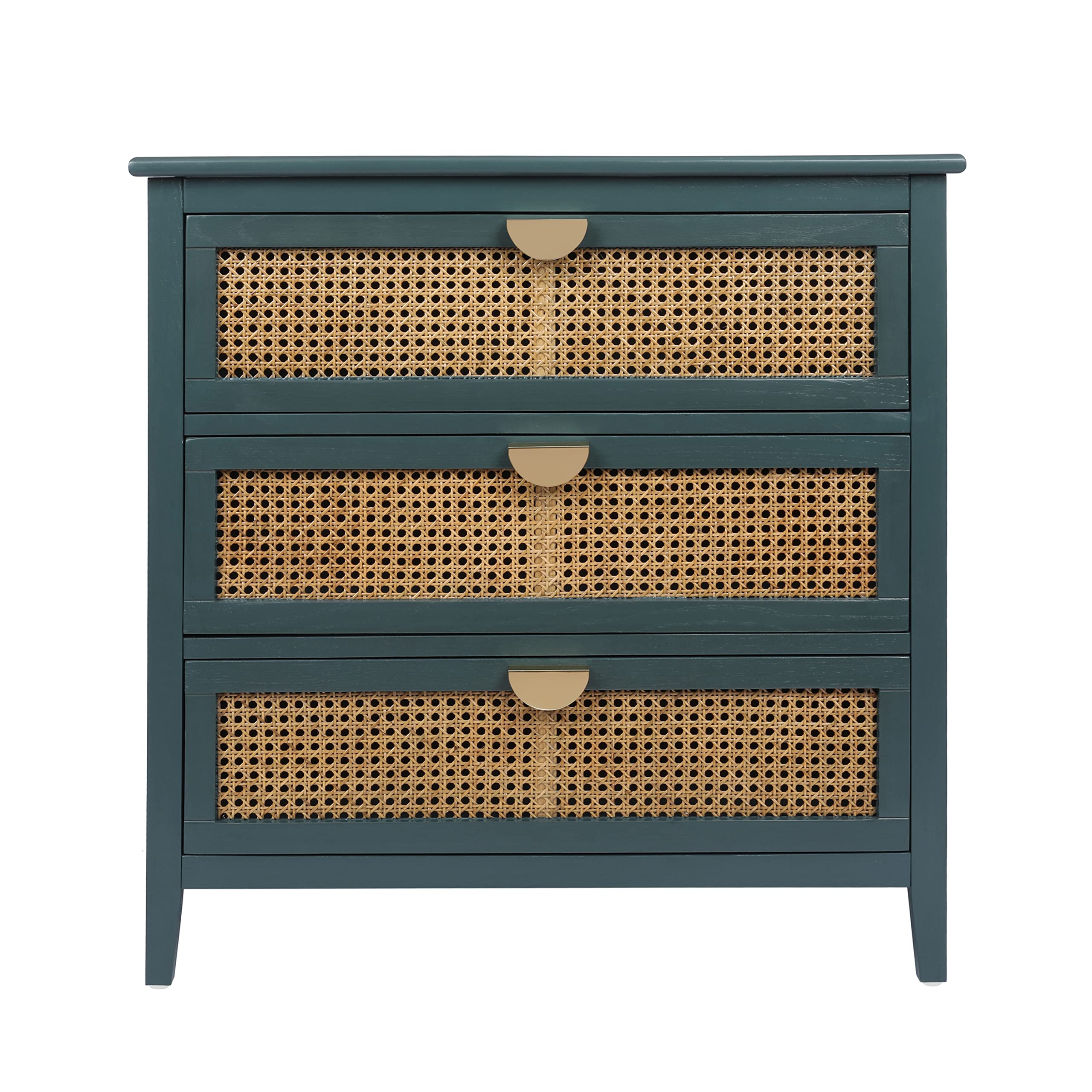 Rustic Nightstand Bedside Table with 3 Mesh Rattan Drawers, Entryway Chest of Drawers