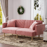 Futon Sofa Bed, Upholstered Comfy Velvet Futon Couch, Sleeper Sofa, Loveseat