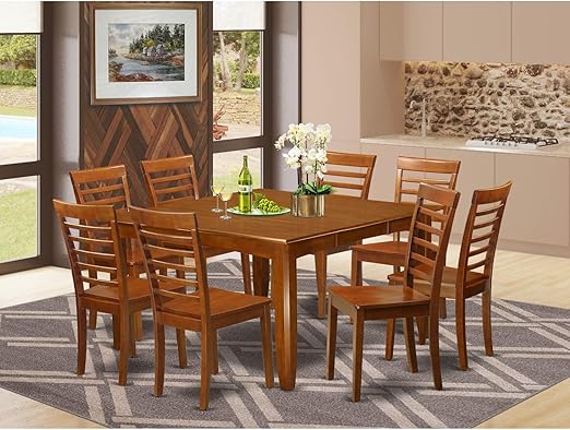 Parfait 9 Piece Set Includes a Square Dining Room Table with Butterfly Leaf