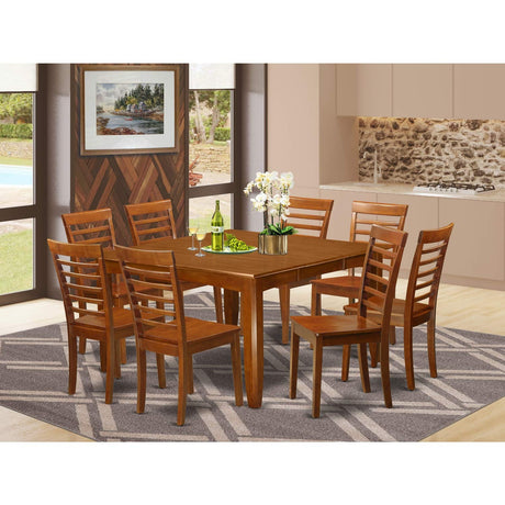 Parfait 9 Piece Set Includes a Square Dining Room Table with Butterfly Leaf