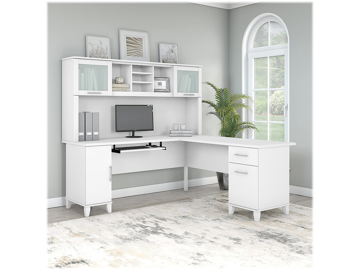 SET001WH Somerset 72-Inch W L-Shaped Desk with Hutch, White