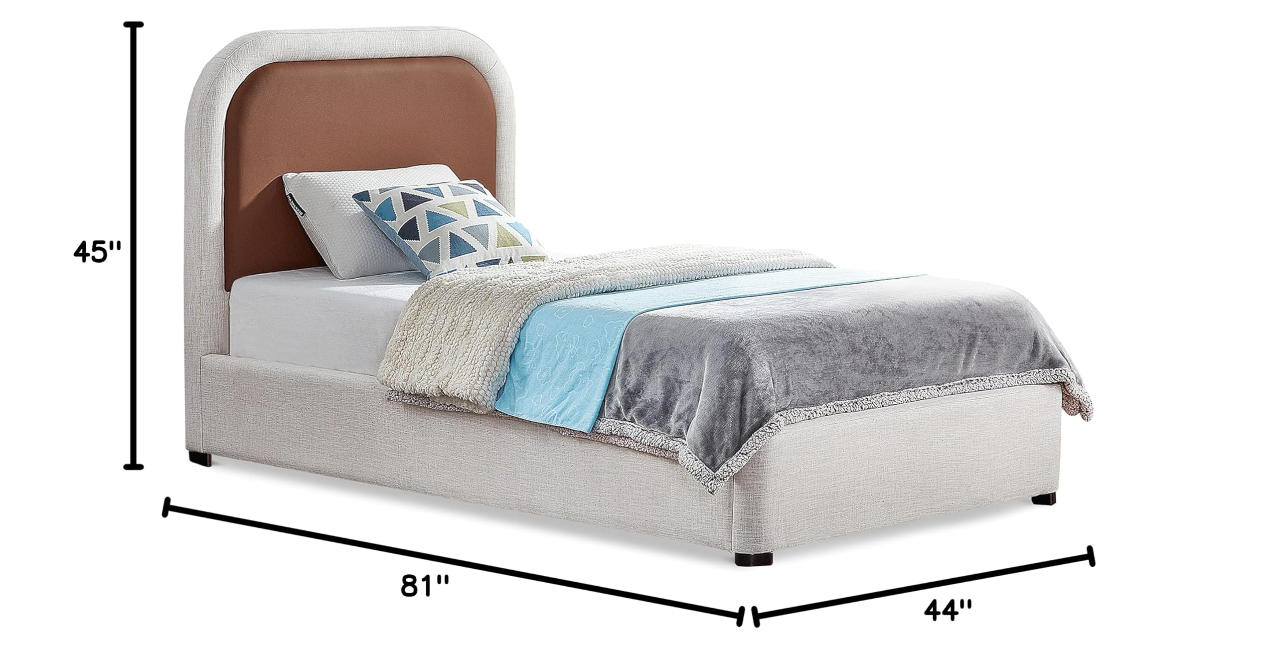Blake Collection Modern | Contemporary Twin Bed with Soft Brown Vegan Leather, Rich