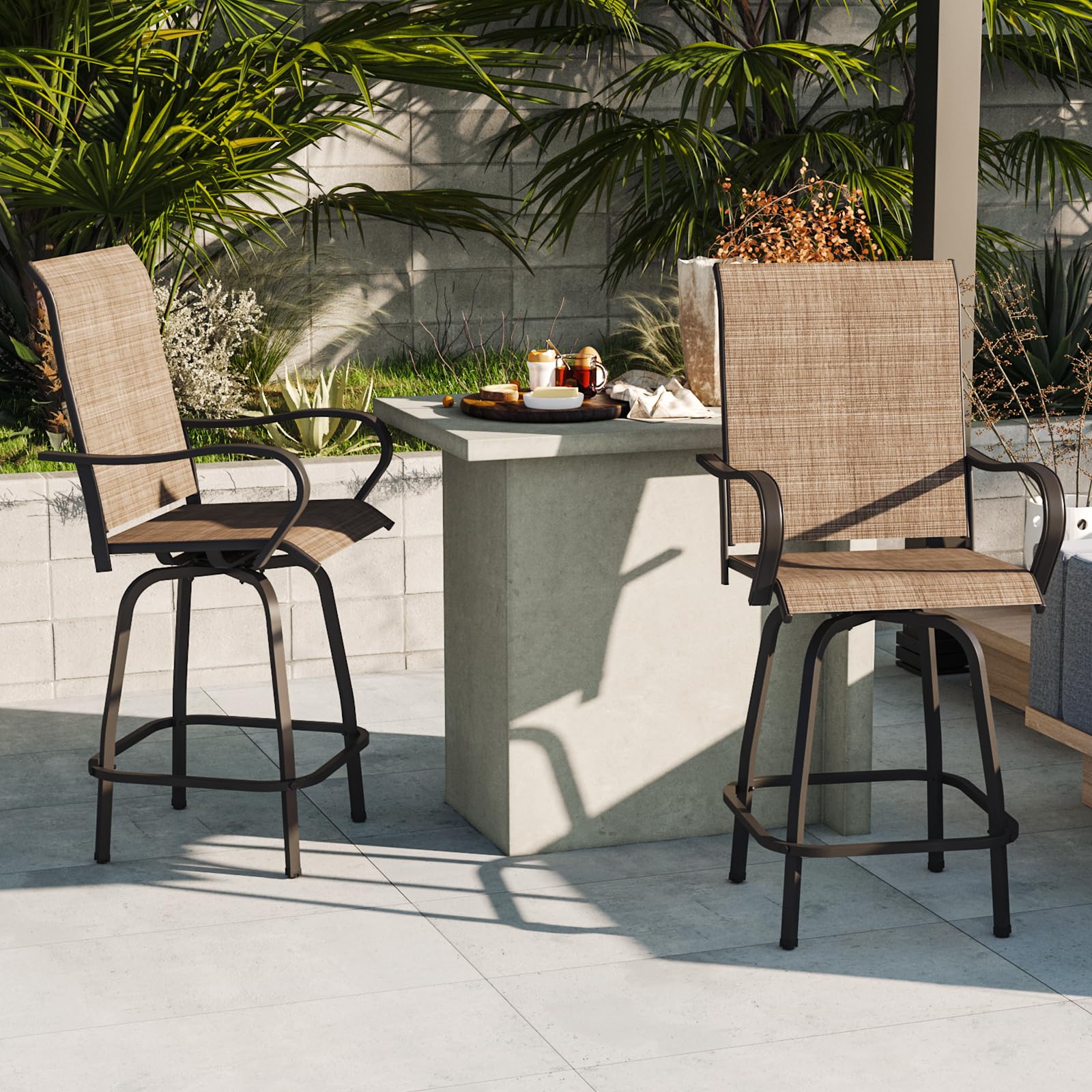Outdoor Swivel Bar Stools Set of 2, Premium Patio Bar Stools, Textilene Bar Height