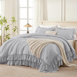 = White Comforter Set Queen Size, Lightweight Fluffy Farmhouse White Ruffle=