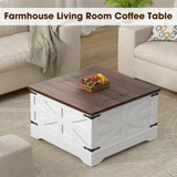 31.5" Farmhouse Coffee Table, Square Wood Center Coffee Table with Hidden Storage