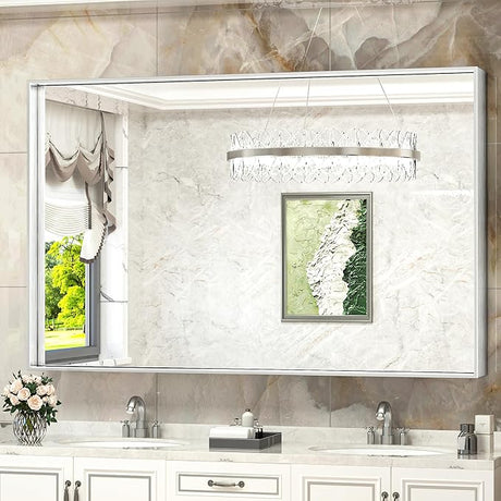 55x36 Inch Black Mirror for Wall, Large Bathroom Vanity Mirror with Non-Rusting Aluminum Alloy Frame,