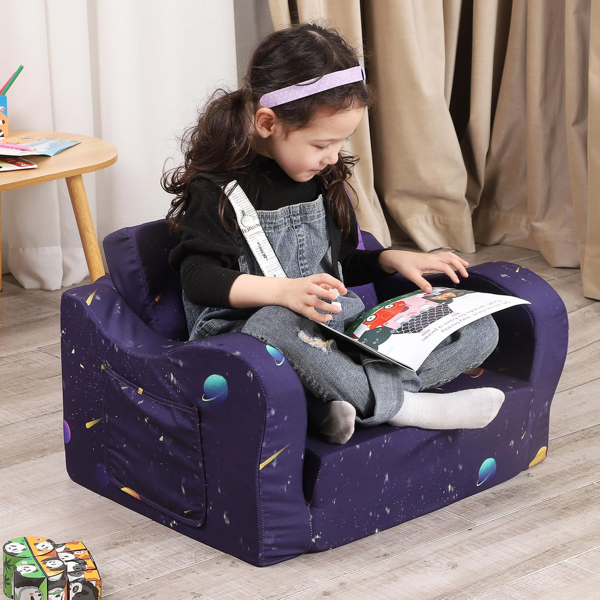 Astronaut Kids Sofa, 2-in-1 Kids Couch Fold Out, Convertible Sofa to Bed for Girls and Boys