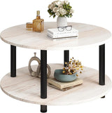 23.6" Round Coffee Table, 2-Tier Small Circle Coffee Table with Storage
