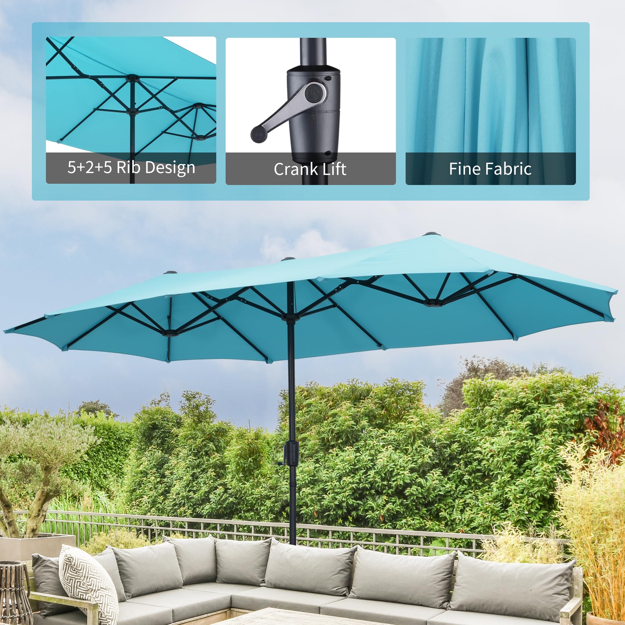 13Ft Patio Umbrella Outdoor Double-Sided Market Extra Large Table Umbrella