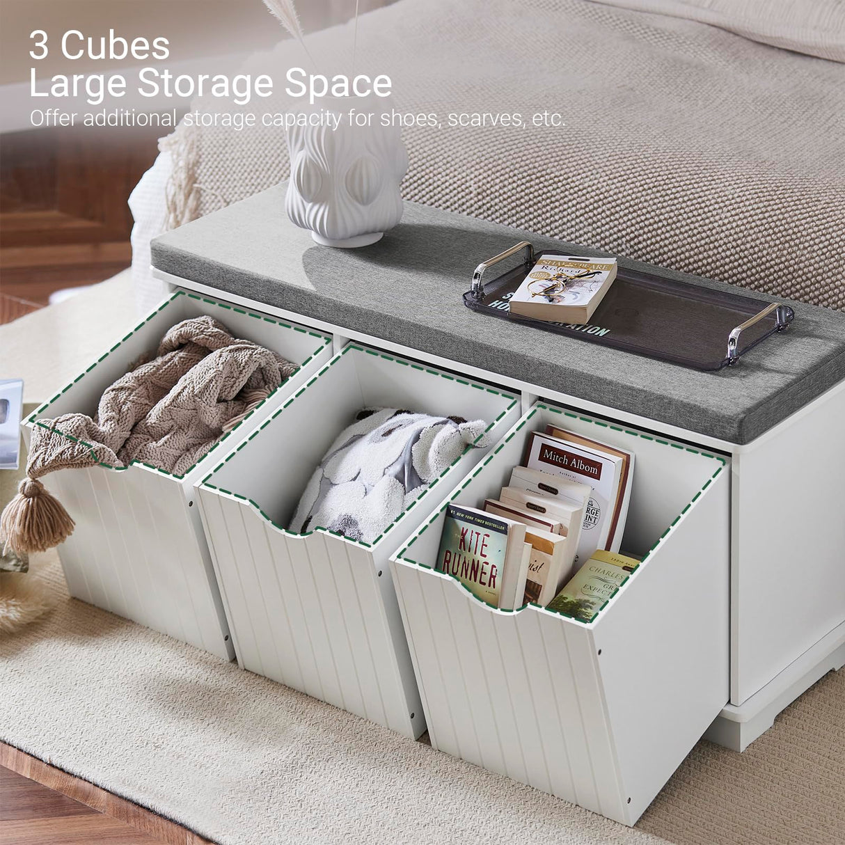 Storage Bench with Drawers & Padded Seat Cushion, Hallway Bench Shoe Cabinet Shoe