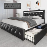 Full Size Bed Frame with 4 Storage Drawers and LED Light