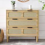 ,Rattan Dresser with 3 Drawers,Boho&Farmhouse Chest of Drawers for Closet Storage,Wood Drawer Organizer for Bedroom,Living Room,Hallway and Entryway (Natural Wood, 3 Drawers)