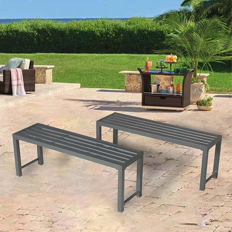 Black Outdoor Bench, Outdoor Metal Backless Bench Set of 2