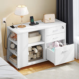 File Cabinet with Charging Station, Mobile Lateral Filing Cabinet with Lock