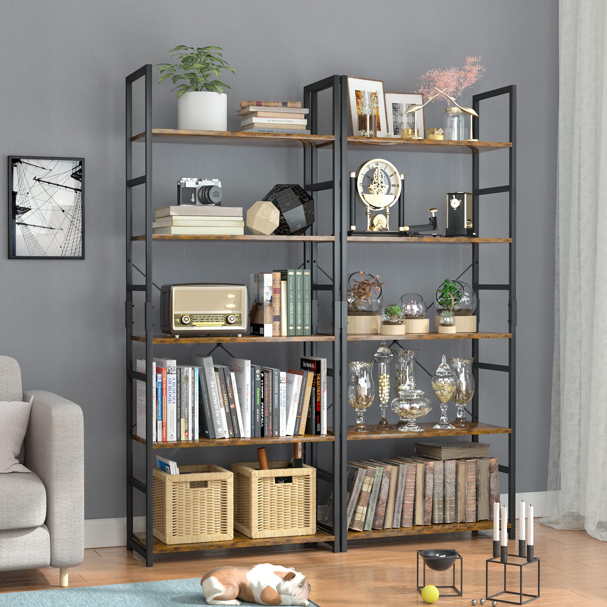 5 Tier Bookshelf, Tall Bookcase, Office Shelf Storage Organizer, Modern Book Shelf for