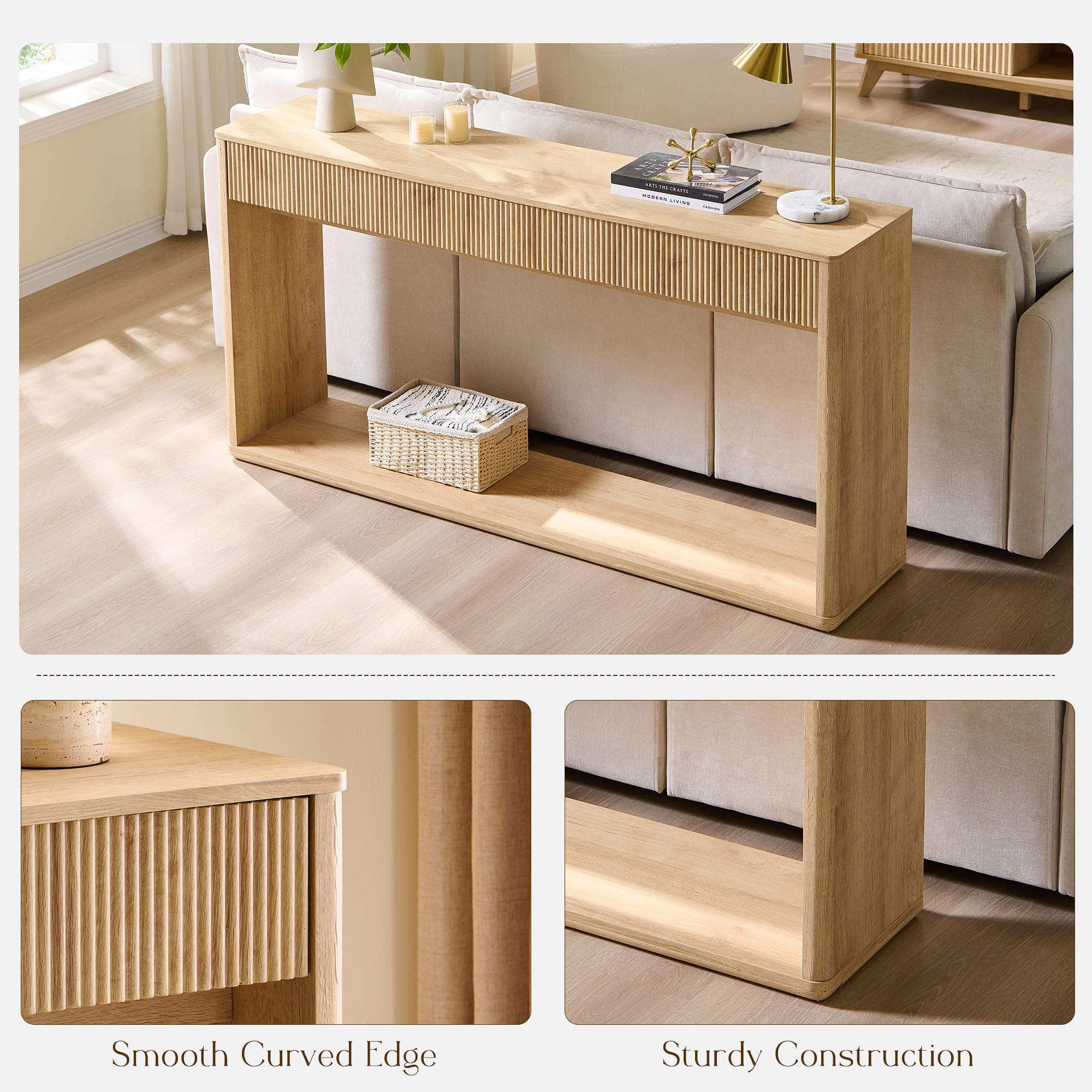 63" Fluted Console Table with 2 Drawers - Natural Oak