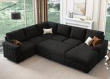 Sectional Sleeper Sofa Pull Out Bed with Storage Chaise, Velvet Sleeper Sectional Couch Pull-Out Bed U